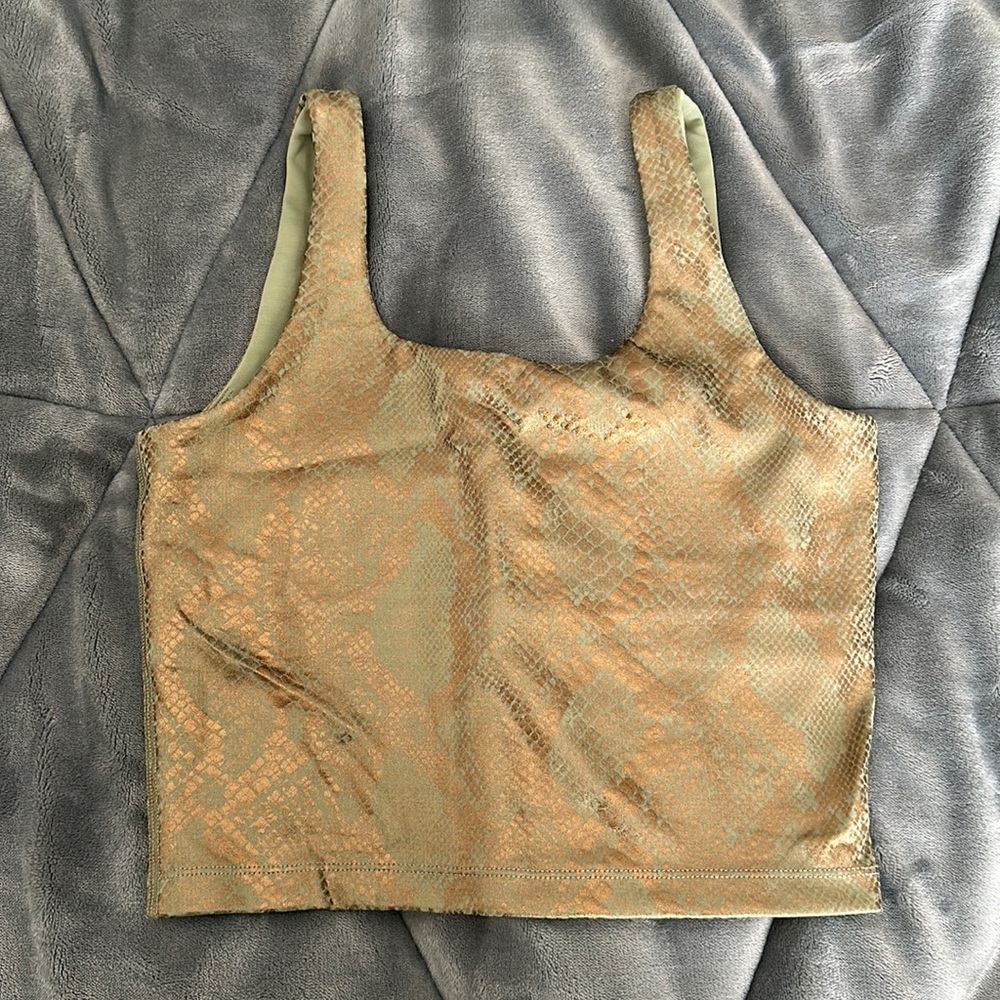 IVL COLLECTIVE foiled snakeskin workout top
